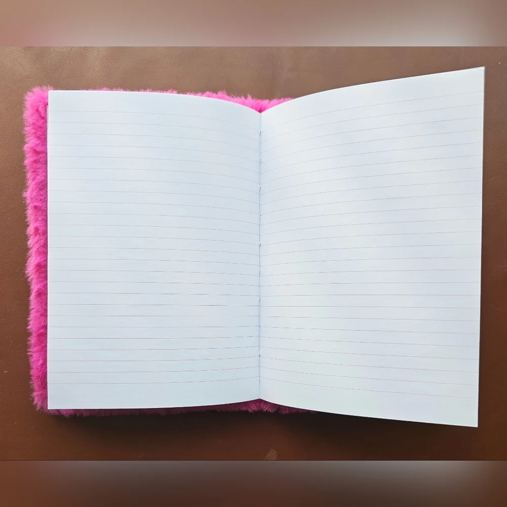 NWOT hot pink fuzzy faux fur lined paged notebook for Halloween goth festive